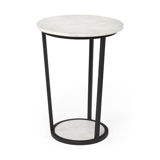18' Round White Marble Top Accent Table with Black Metal Frame By Homeroots