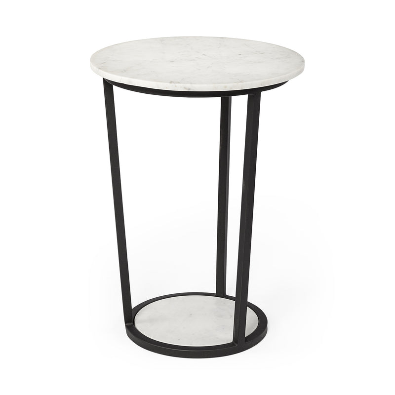 18' Round White Marble Top Accent Table with Black Metal Frame By Homeroots | Accent Tables | Modishstore