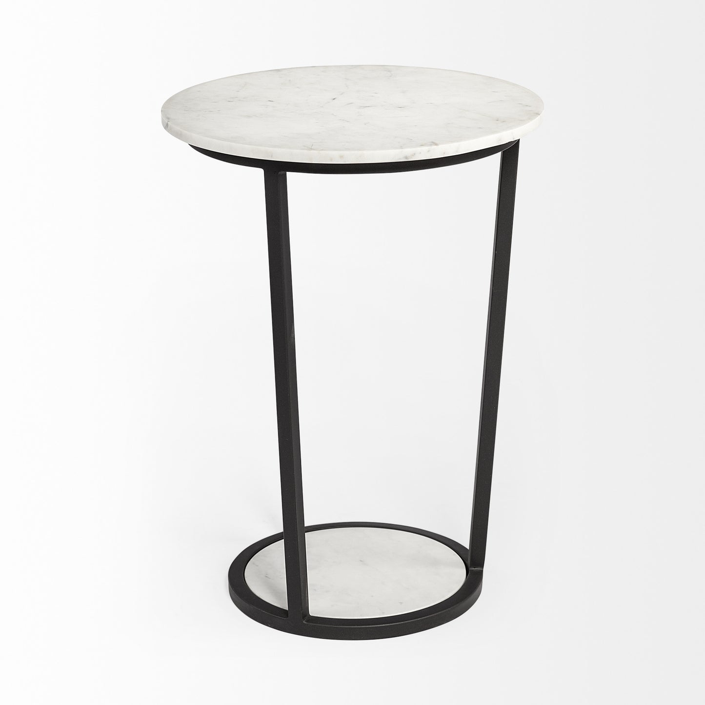 18' Round White Marble Top Accent Table with Black Metal Frame By Homeroots | Accent Tables | Modishstore - 2