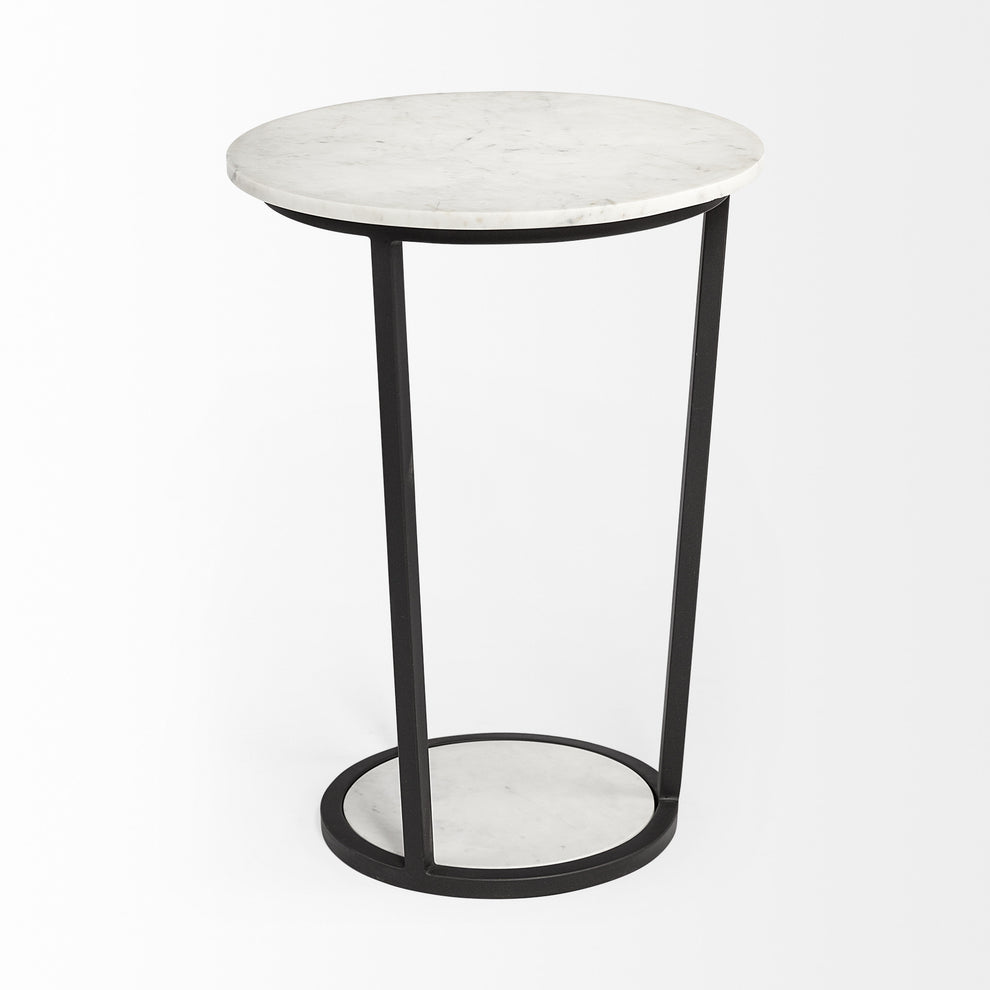 18' Round White Marble Top Accent Table with Black Metal Frame By Homeroots | Accent Tables | Modishstore - 2