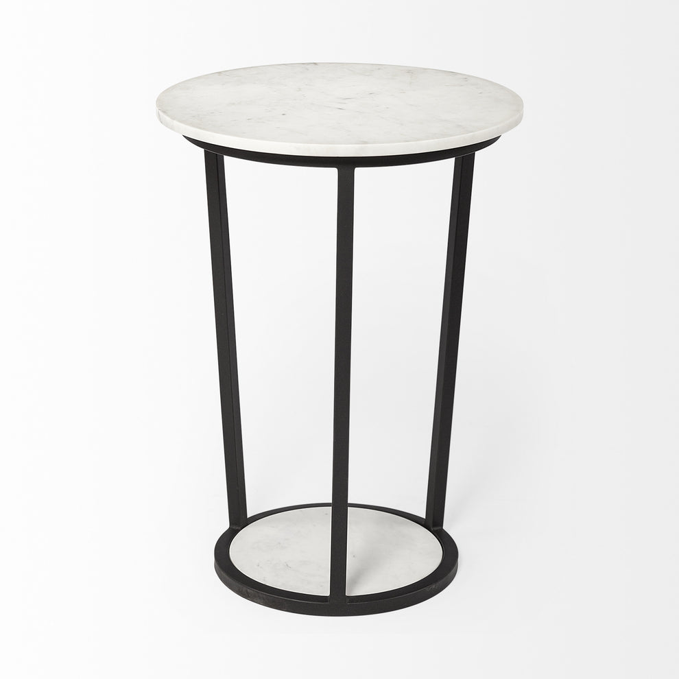18' Round White Marble Top Accent Table with Black Metal Frame By Homeroots | Accent Tables | Modishstore - 3