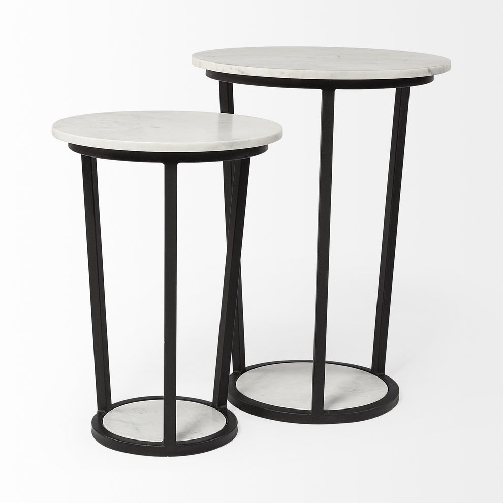18' Round White Marble Top Accent Table with Black Metal Frame By Homeroots | Accent Tables | Modishstore - 4