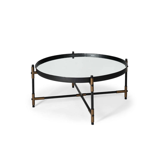 Round Mirrored Top Accent Table with Black and Brass Metal Base By Homeroots | Accent Tables | Modishstore