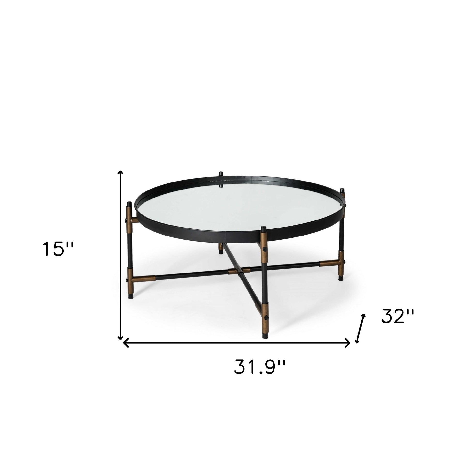 Round Mirrored Top Accent Table with Black and Brass Metal Base By Homeroots | Accent Tables | Modishstore - 7