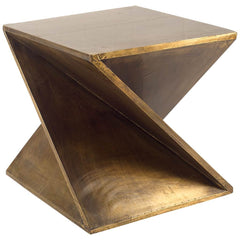 Z-Shaped Brass-Clad Wooden Accent Table By Homeroots