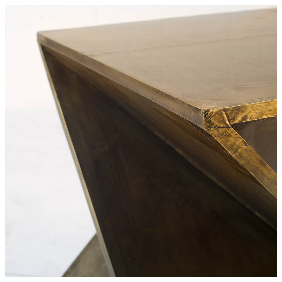 Z-Shaped Brass-Clad Wooden Accent Table By Homeroots | Accent Tables | Modishstore - 2