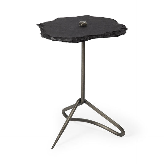 Black Slate-Top Accent Table with Triangular Iron Base By Homeroots | Accent Tables | Modishstore