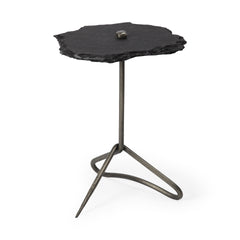 Black Slate-Top Accent Table with Triangular Iron Base By Homeroots