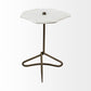 White Marble Top Accent Table with Triangluar Gold Iron Base By Homeroots