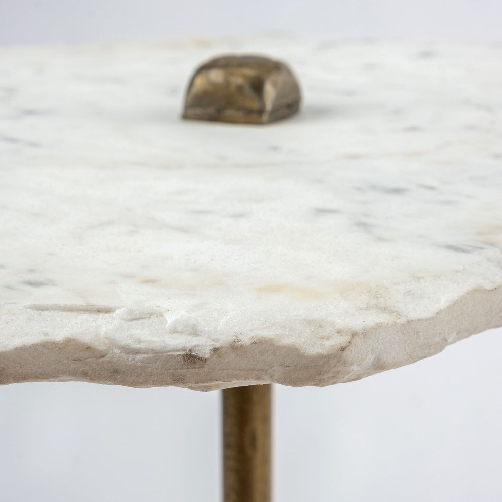 White Marble Top Accent Table with Triangluar Gold Iron Base By Homeroots | Accent Tables | Modishstore - 3