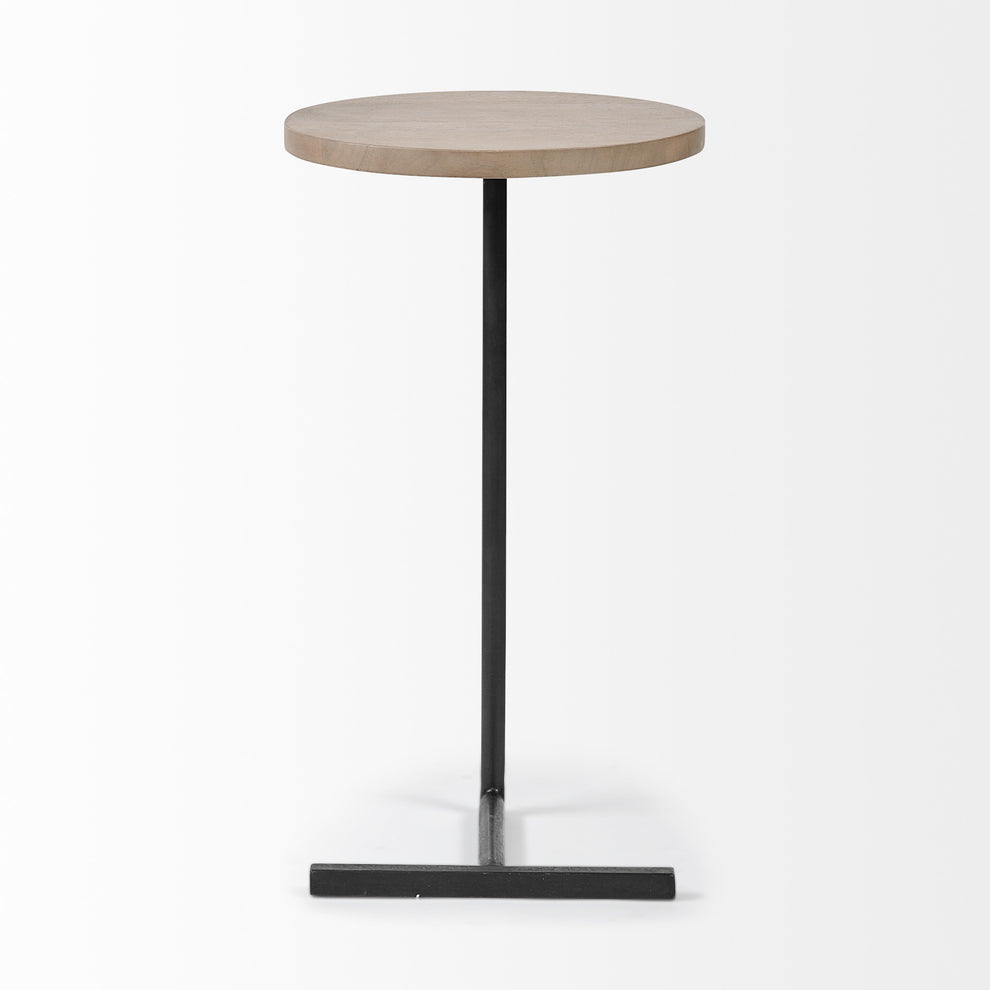 Brown Wood Round Top Accent Table with Black Iron Base By Homeroots | Accent Tables | Modishstore - 2