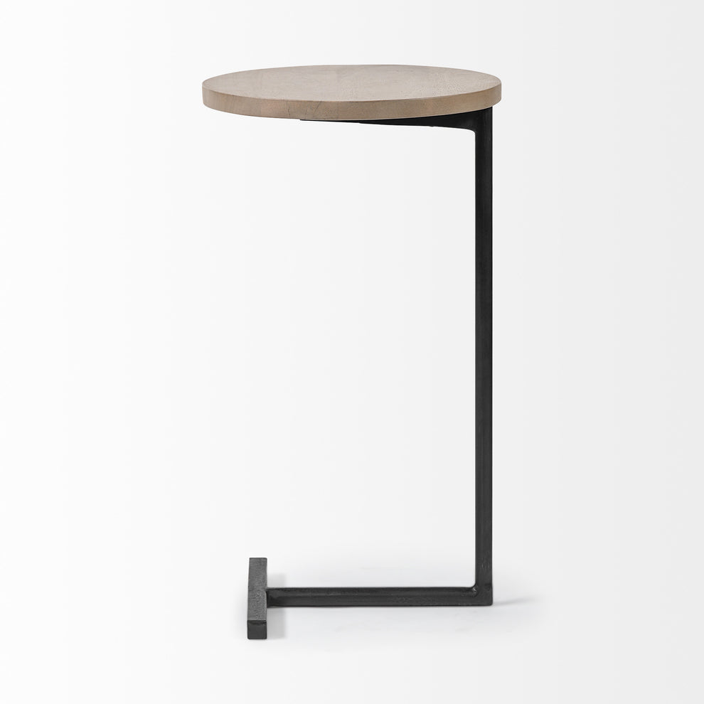 Brown Wood Round Top Accent Table with Black Iron Base By Homeroots | Accent Tables | Modishstore - 3
