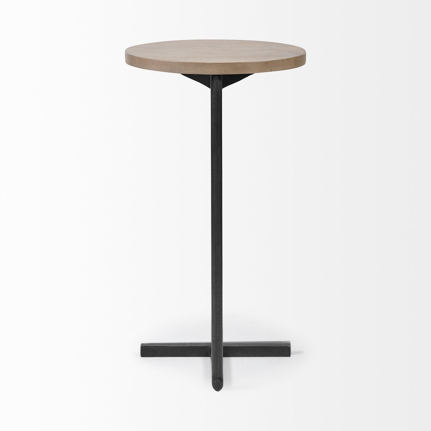 Brown Wood Round Top Accent Table with Black Iron Base By Homeroots