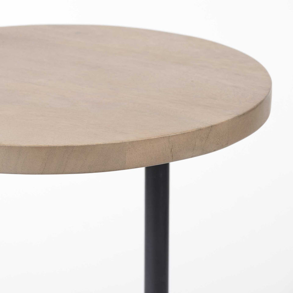 Brown Wood Round Top Accent Table with Black Iron Base By Homeroots | Accent Tables | Modishstore - 5