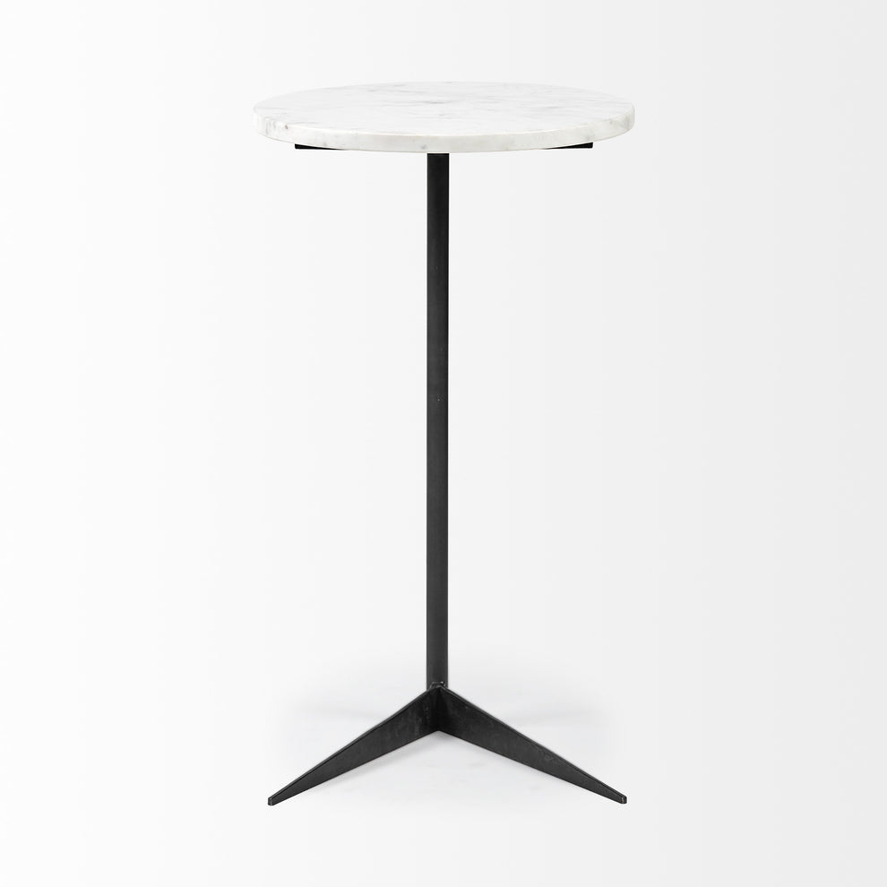 White Marble Round Top Accent Table with Black Iron Base By Homeroots | Accent Tables | Modishstore - 2