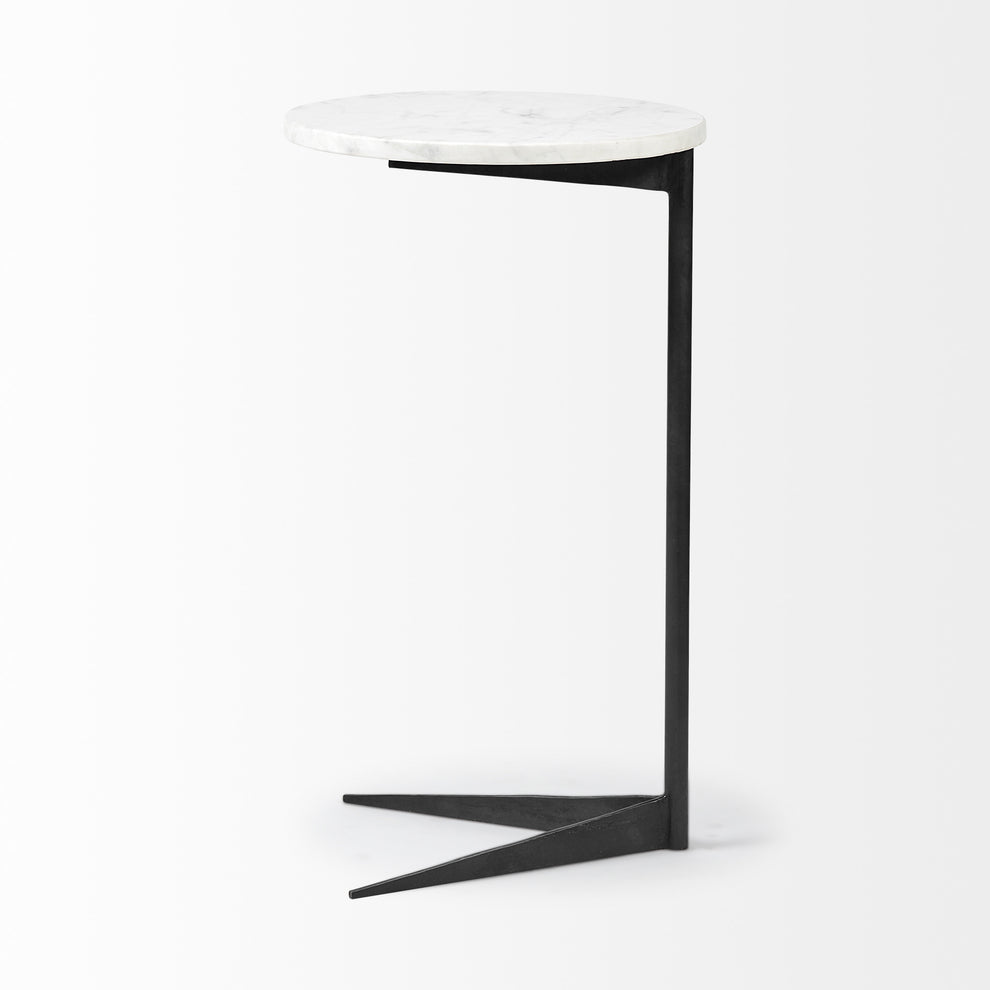 White Marble Round Top Accent Table with Black Iron Base By Homeroots | Accent Tables | Modishstore - 3