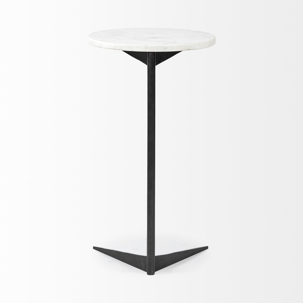 White Marble Round Top Accent Table with Black Iron Base By Homeroots | Accent Tables | Modishstore - 4
