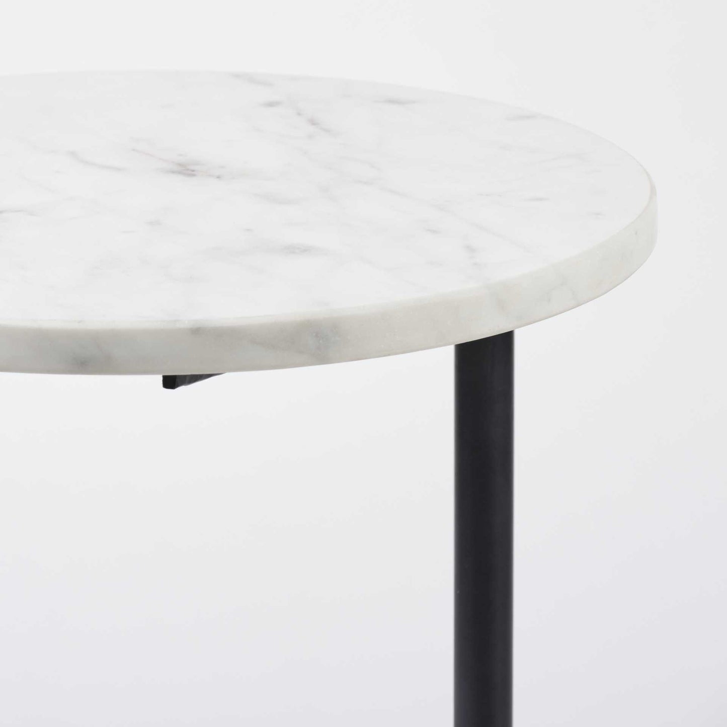 White Marble Round Top Accent Table with Black Iron Base By Homeroots