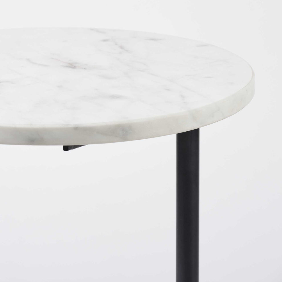 White Marble Round Top Accent Table with Black Iron Base By Homeroots | Accent Tables | Modishstore - 5