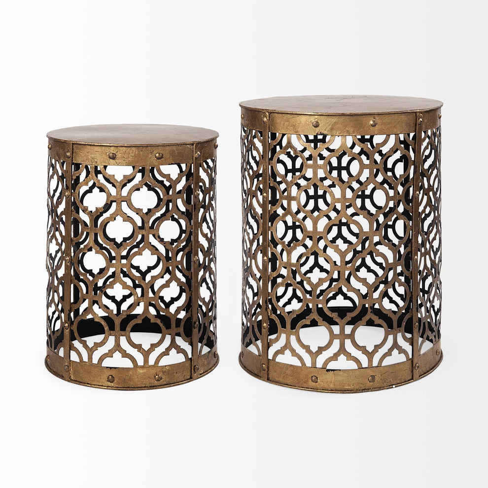 Set of 2 Cylindrical Gold Metal Accent Tables By Homeroots | Accent Tables | Modishstore - 4