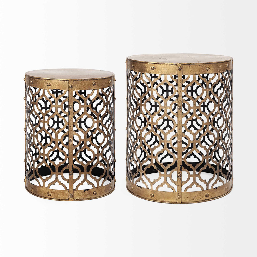 Set of 2 Cylindrical Gold Metal Accent Tables By Homeroots | Accent Tables | Modishstore - 5