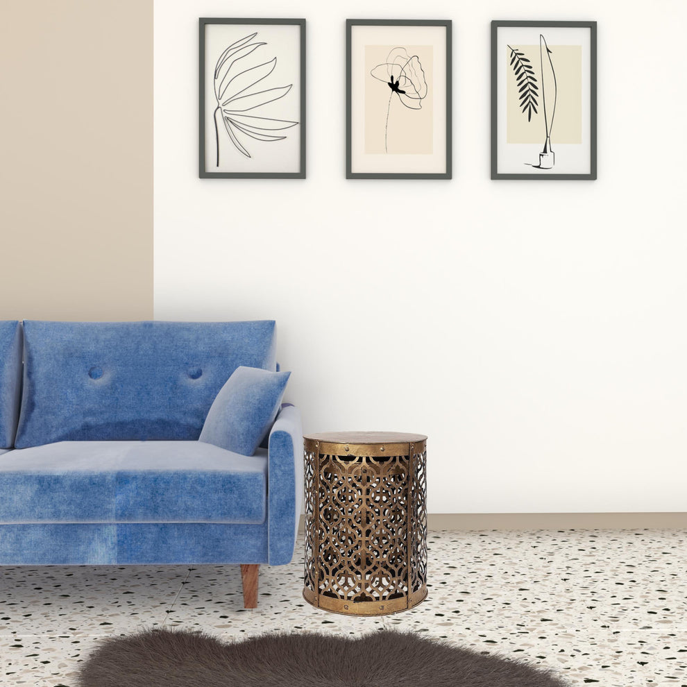Set of 2 Cylindrical Gold Metal Accent Tables By Homeroots | Accent Tables | Modishstore - 2