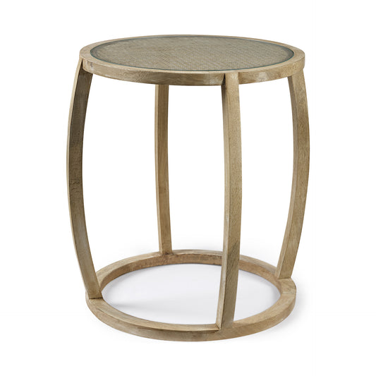 Light Brown Wood Round Top Accent Table with Glass By Homeroots