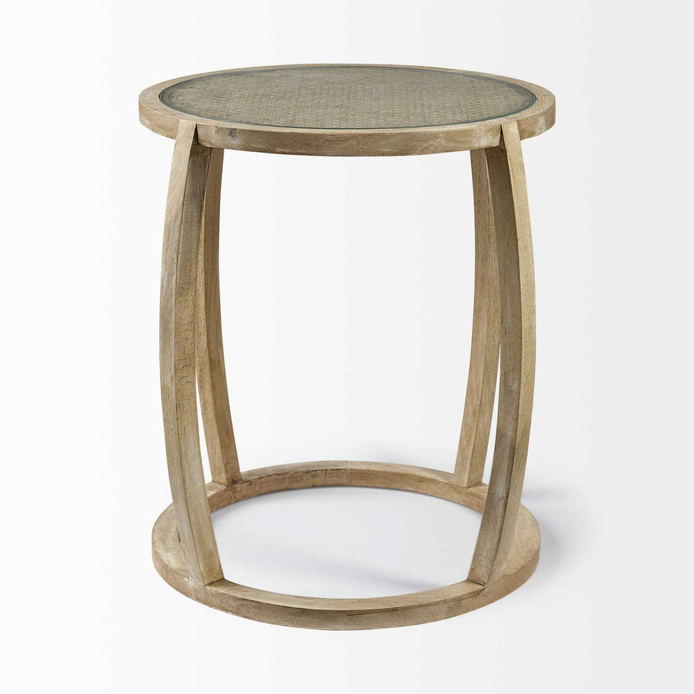 Light Brown Wood Round Top Accent Table with Glass By Homeroots | Accent Tables | Modishstore - 2
