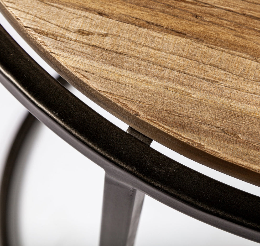 Set of 3 Brown Wood Round Top Accent Tables with Iron Nesting By Homeroots | Accent Tables | Modishstore - 5