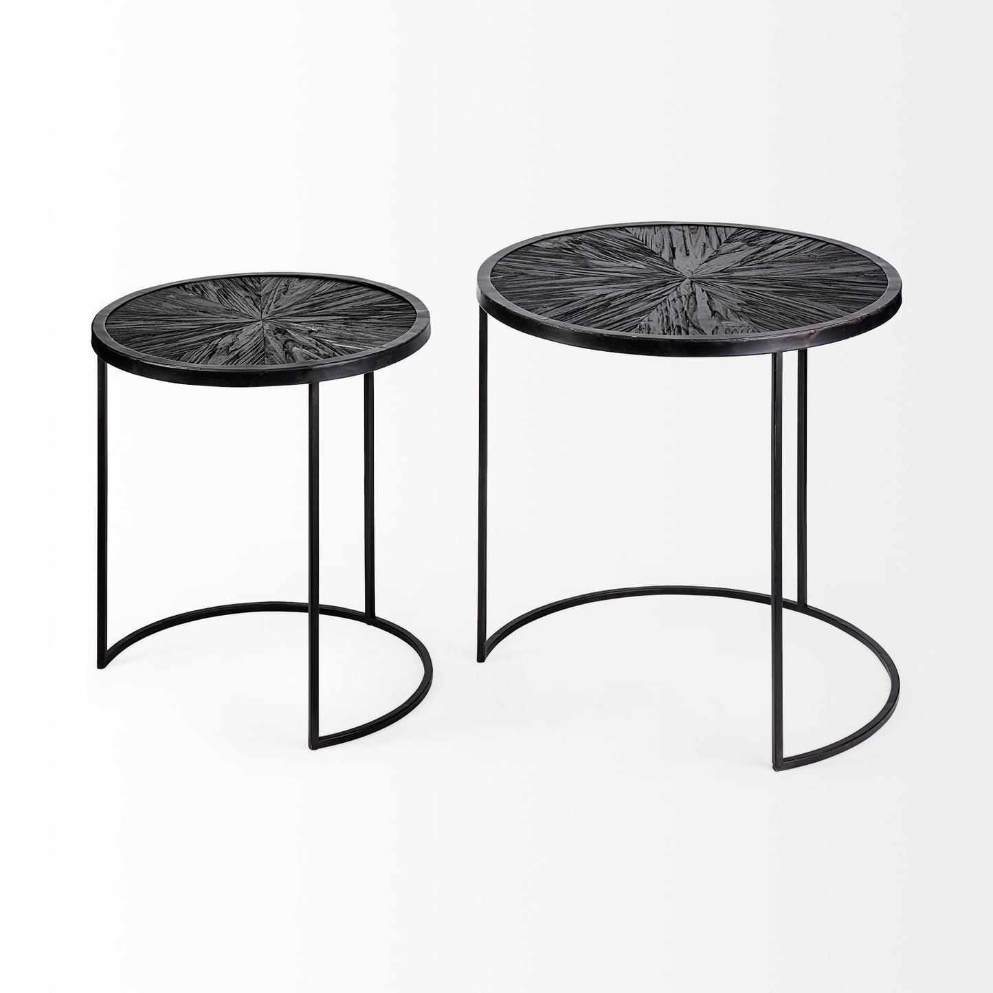 Set of 2 Dark Wood Round Top Accent Tables with Black Iron Frame By Homeroots | Accent Tables | Modishstore - 3