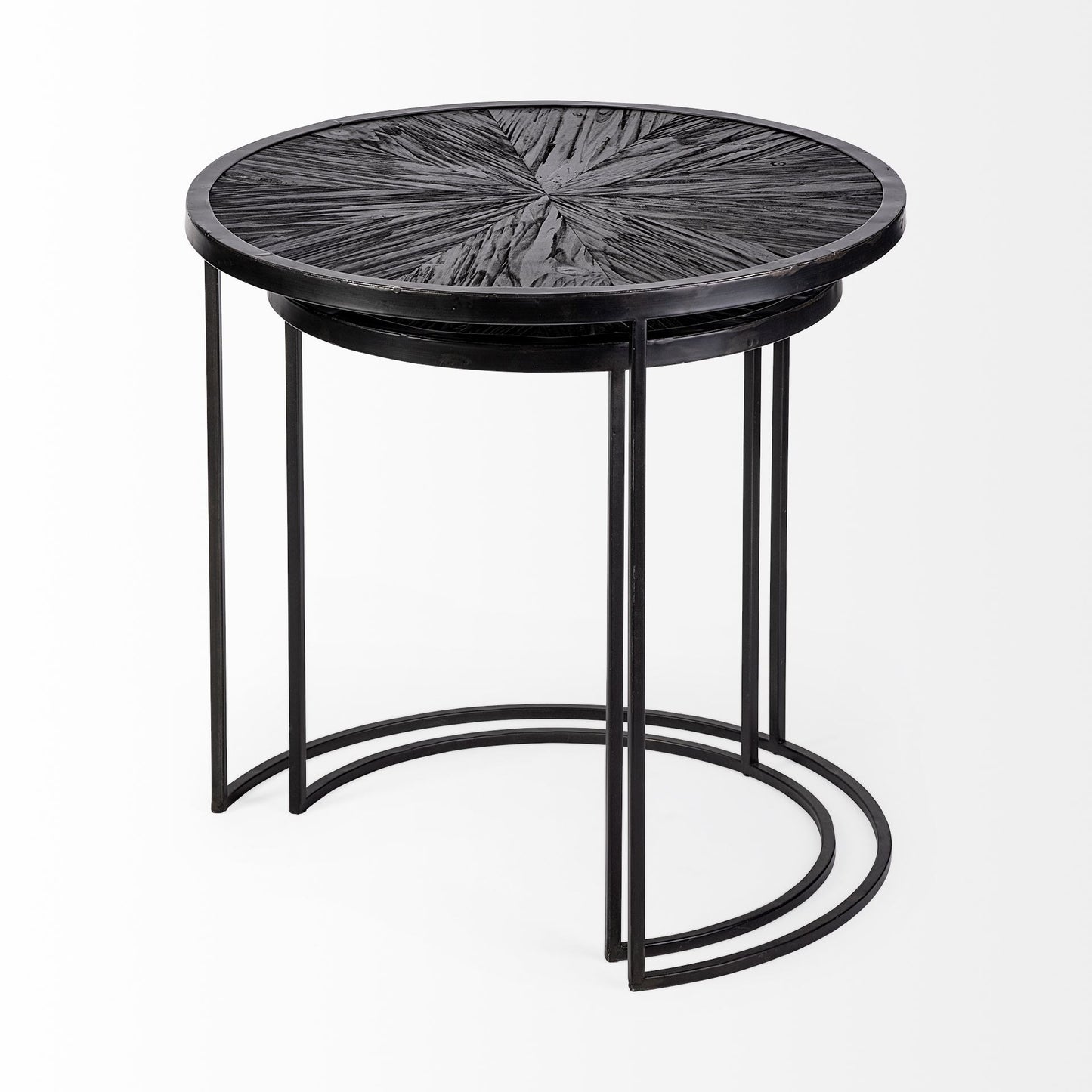 Set of 2 Dark Wood Round Top Accent Tables with Black Iron Frame By Homeroots | Accent Tables | Modishstore - 6