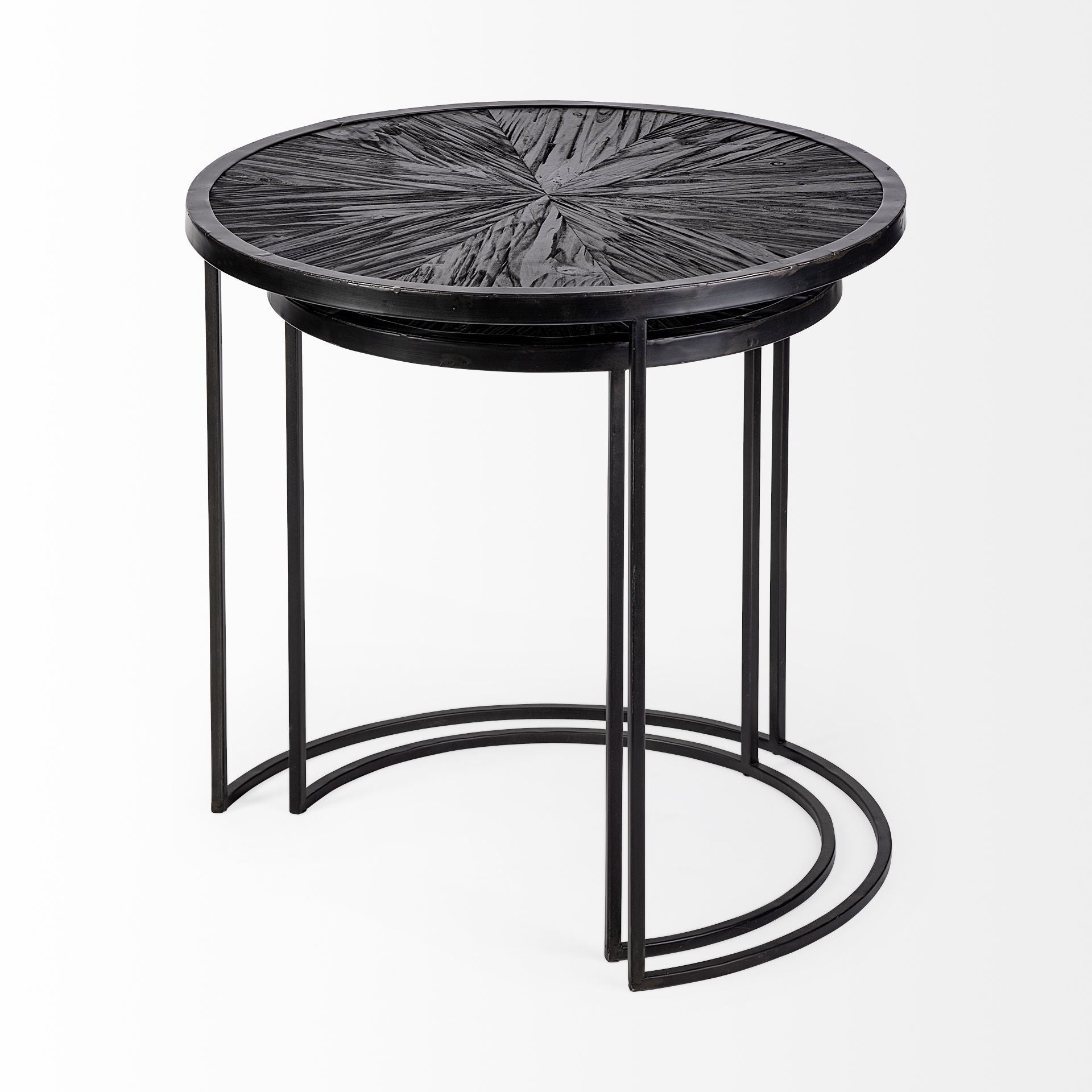 Set of 2 Dark Wood Round Top Accent Tables with Black Iron Frame By Homeroots | Accent Tables | Modishstore - 6