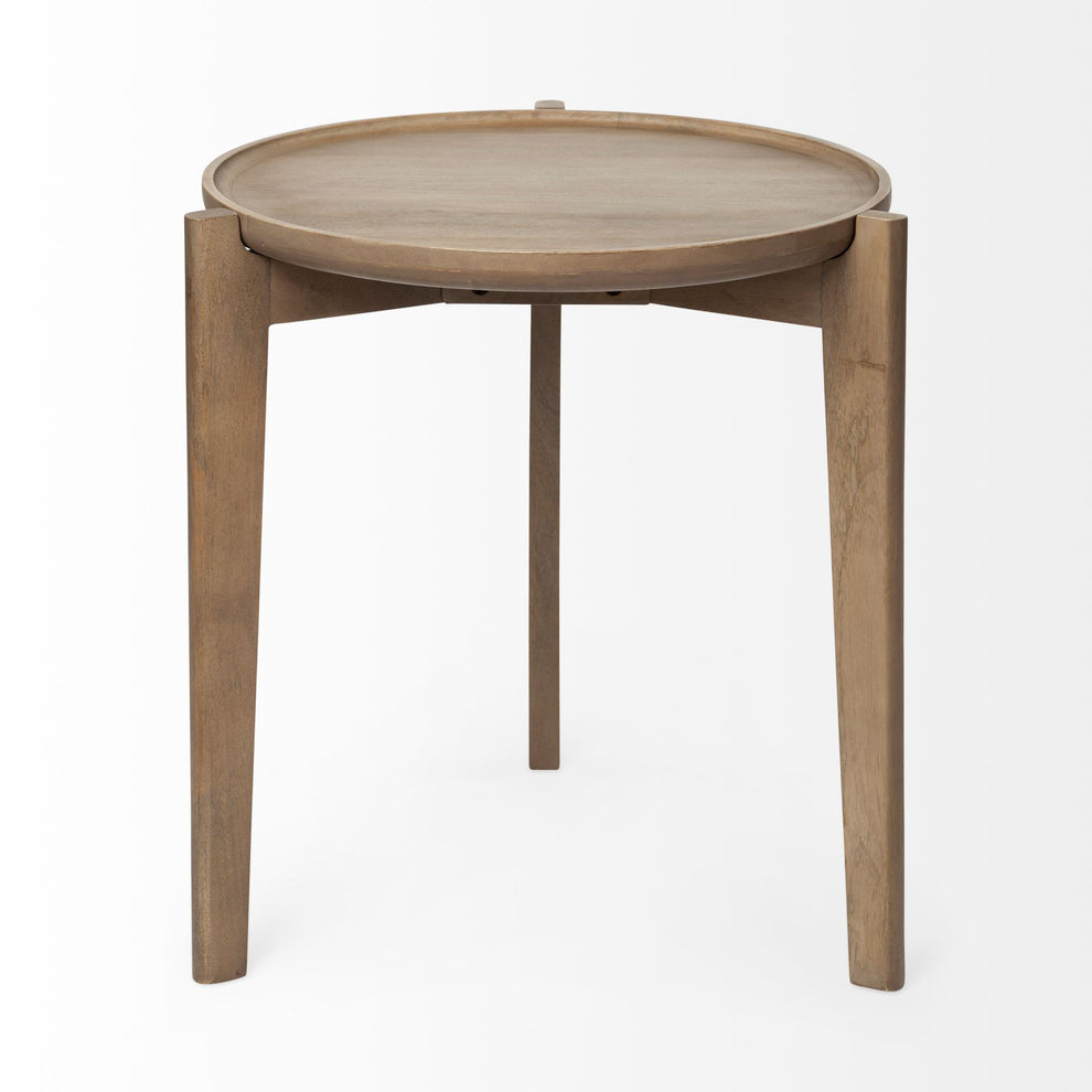 Brown Wood Round Top Accent Table with Three-legged Base By Homeroots | Accent Tables | Modishstore - 2