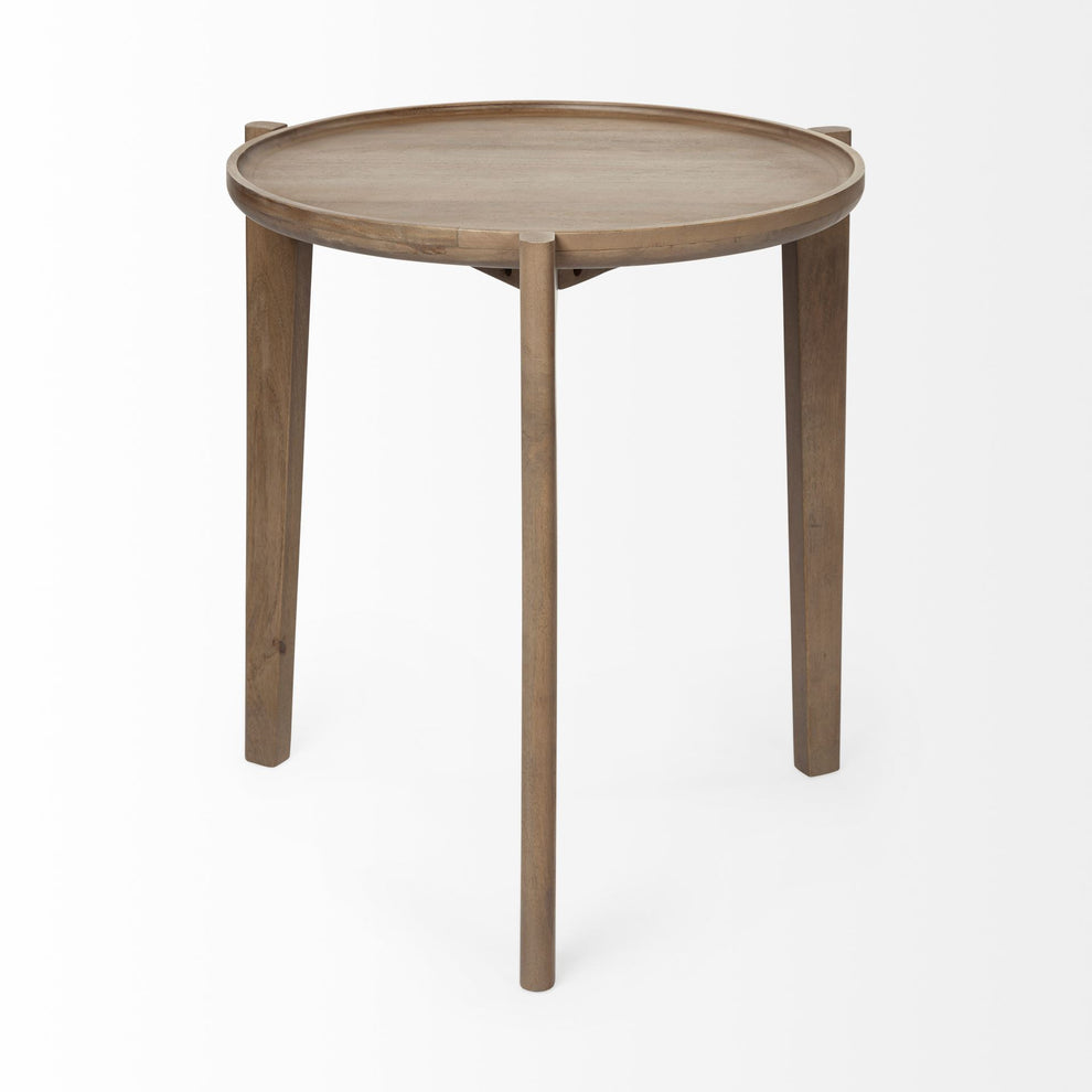Brown Wood Round Top Accent Table with Three-legged Base By Homeroots | Accent Tables | Modishstore - 3