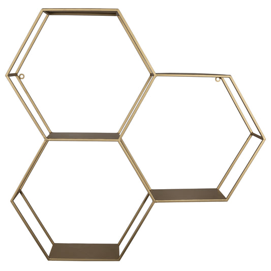 Golden Honeycomb Trio Wall Shelf By Homeroots | Wall Shelf | Modishstore