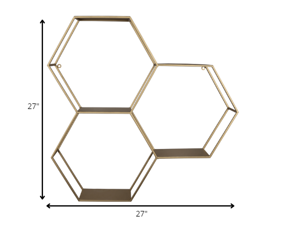 Golden Honeycomb Trio Wall Shelf By Homeroots | Wall Shelf | Modishstore - 4