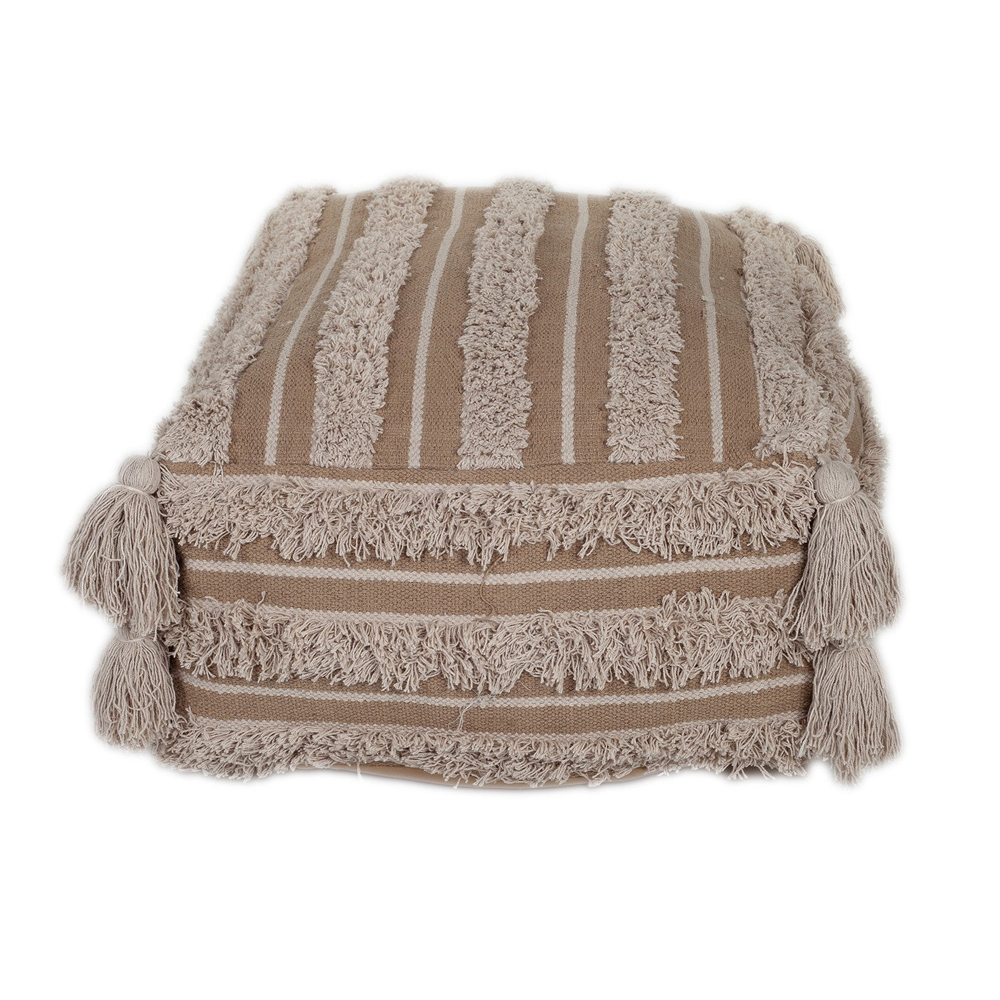 Camel Fringe Striped Pouf By Homeroots | Poufs | Modishstore