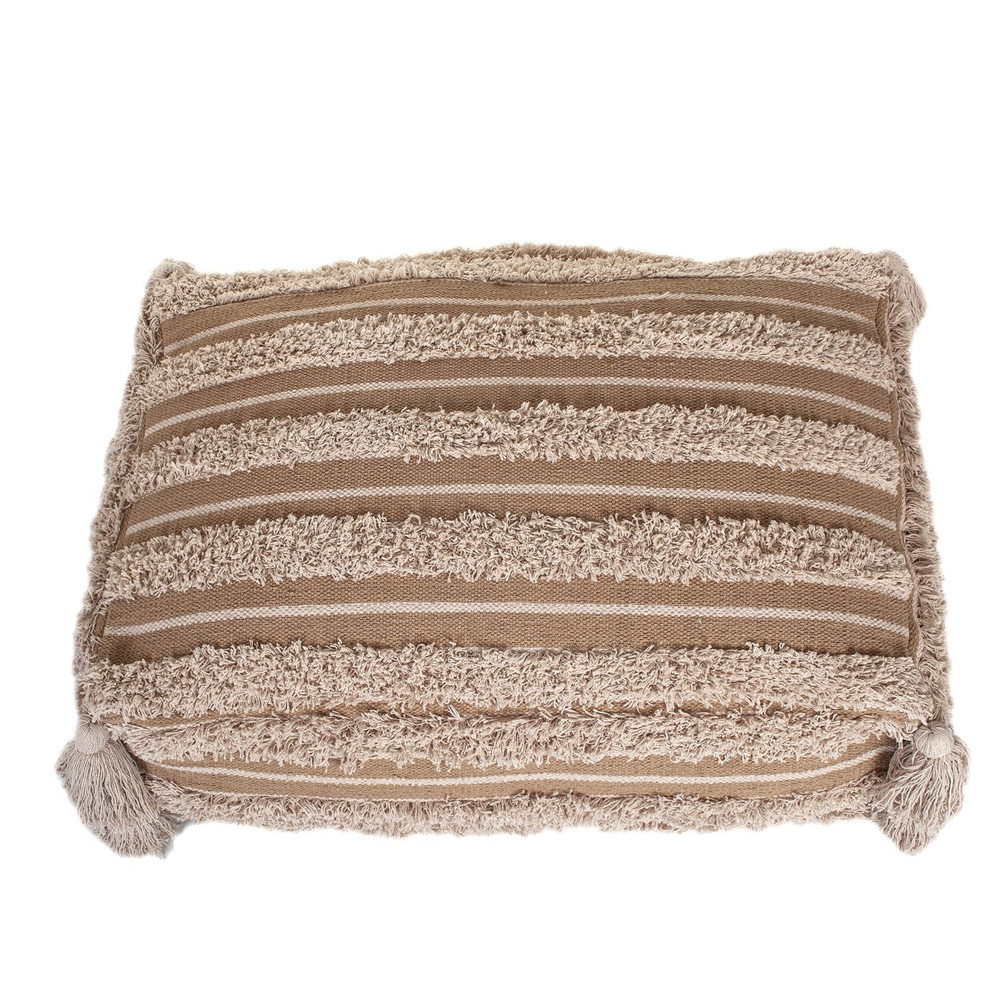 Camel Fringe Striped Pouf By Homeroots | Poufs | Modishstore - 2