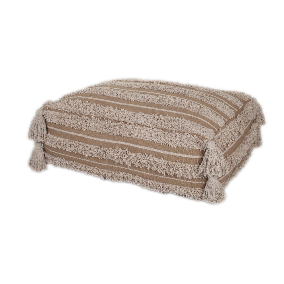 Camel Fringe Striped Pouf By Homeroots | Poufs | Modishstore - 3