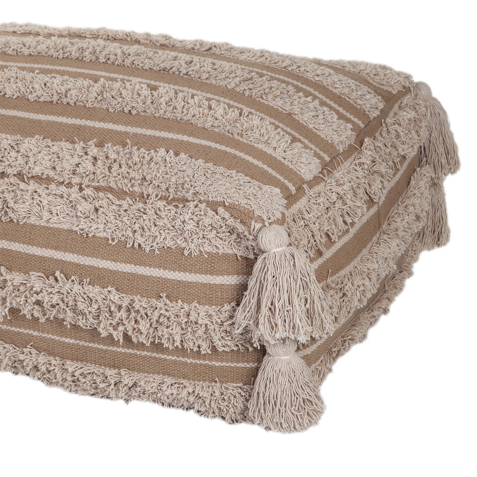 Camel Fringe Striped Pouf By Homeroots | Poufs | Modishstore - 5