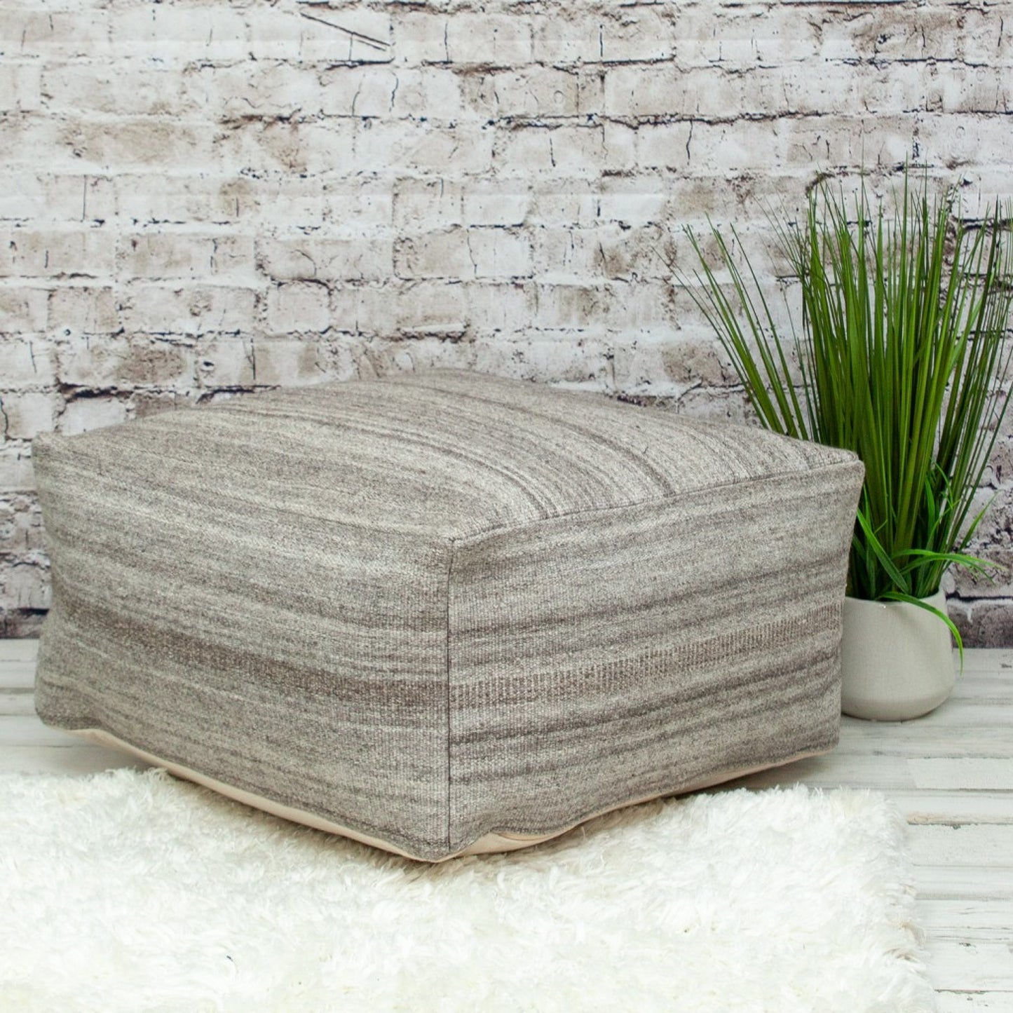 Stone Gray and Brown Pouf By Homeroots | Poufs | Modishstore - 4