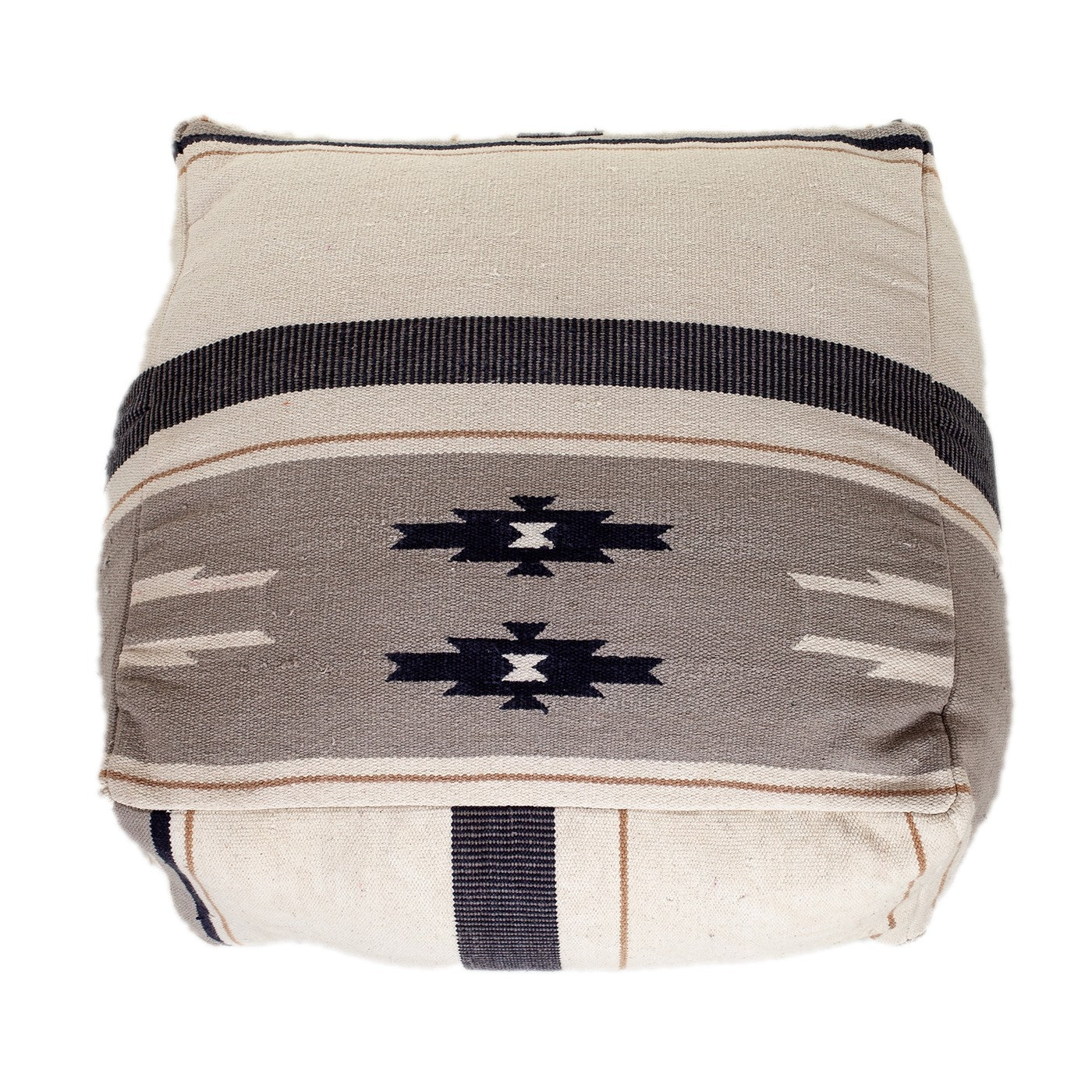 Aztec Gray Navy and Beige Pouf By Homeroots | Poufs | Modishstore - 2