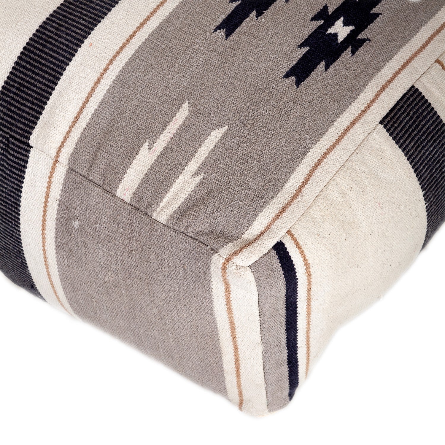 Aztec Gray Navy and Beige Pouf By Homeroots | Poufs | Modishstore - 3