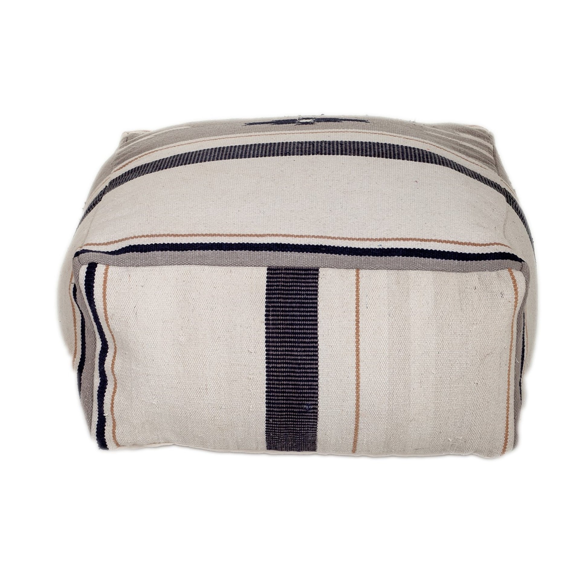Aztec Gray Navy and Beige Pouf By Homeroots | Poufs | Modishstore - 4
