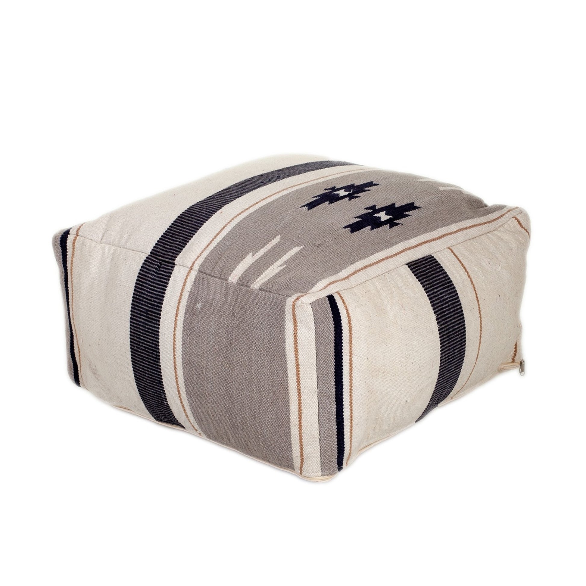Aztec Gray Navy and Beige Pouf By Homeroots | Poufs | Modishstore - 6
