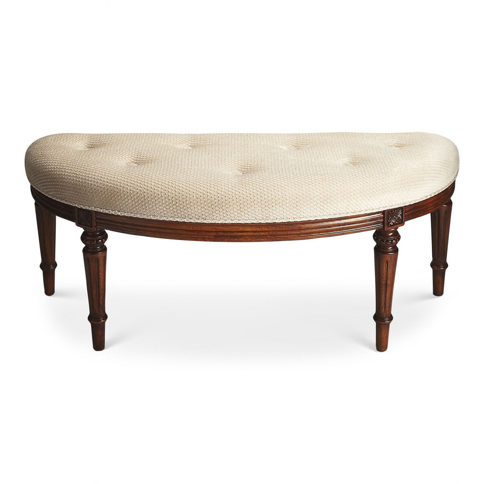 Classic Ivory and Golden Brown Crescent Shaped Bench By Homeroots | Benches | Modishstore - 2