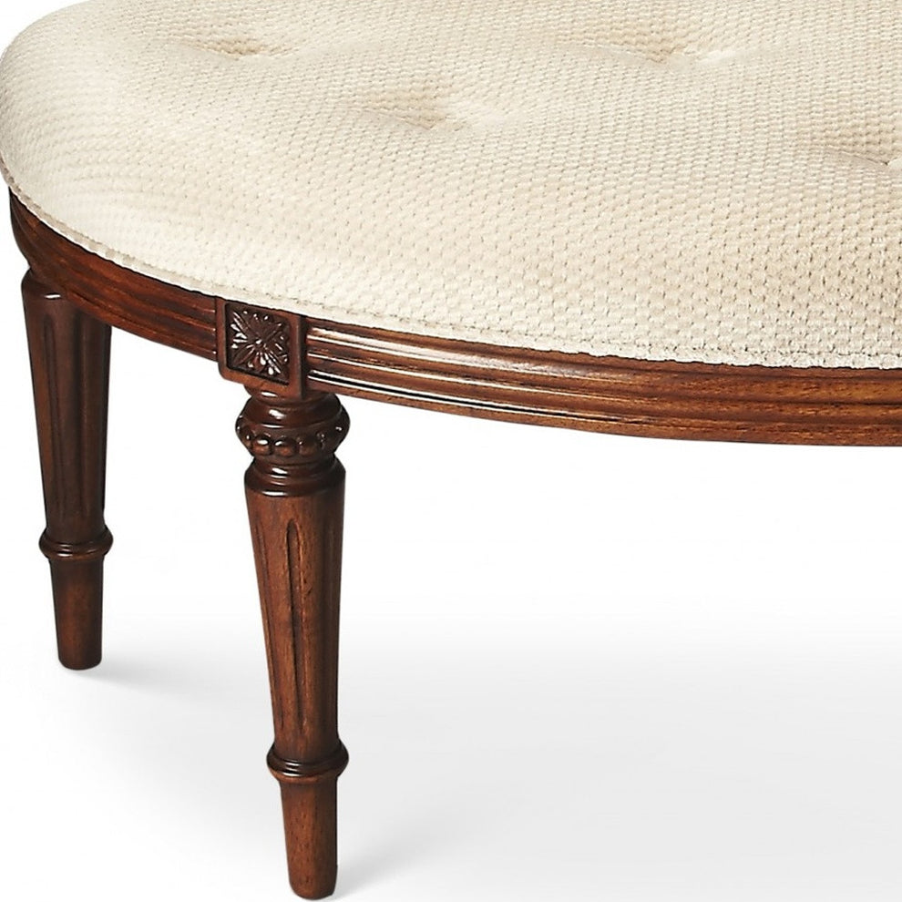 Classic Ivory and Golden Brown Crescent Shaped Bench By Homeroots | Benches | Modishstore - 3