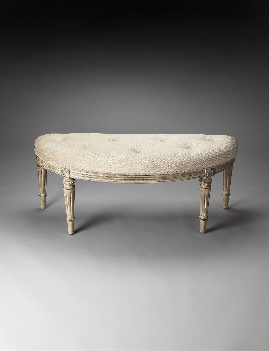 Classic Ivory and Golden White Wash Crescent Shaped Bench By Homeroots | Benches | Modishstore