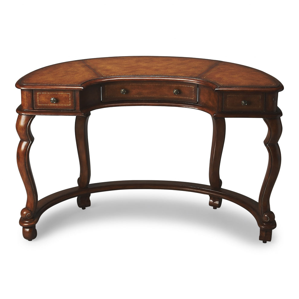 Classic Crescent Shape Leather Top Desk By Homeroots | Desks | Modishstore - 2