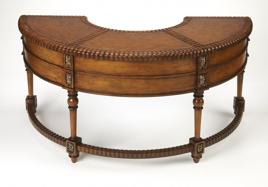 Hand Carved Leather Top Crescent Shape Desk By Homeroots | Desks | Modishstore